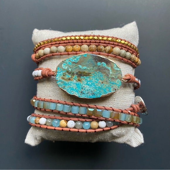Turquoise and brown wrap bracelet - Picture 5 of 5